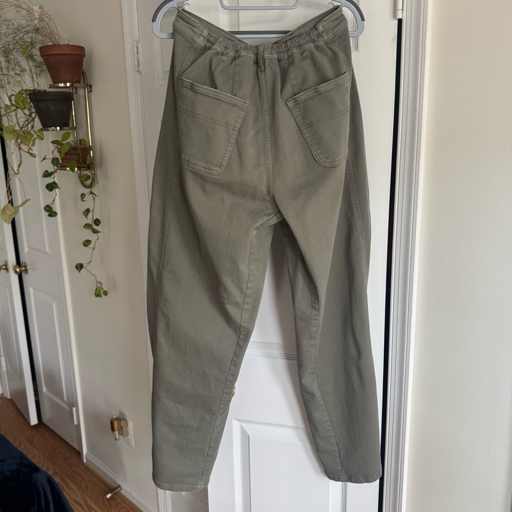 Pilcro Breaker Wide Leg Cotton Pants Olive Green Elastic Waist - Size Small - Picture 3 of 7